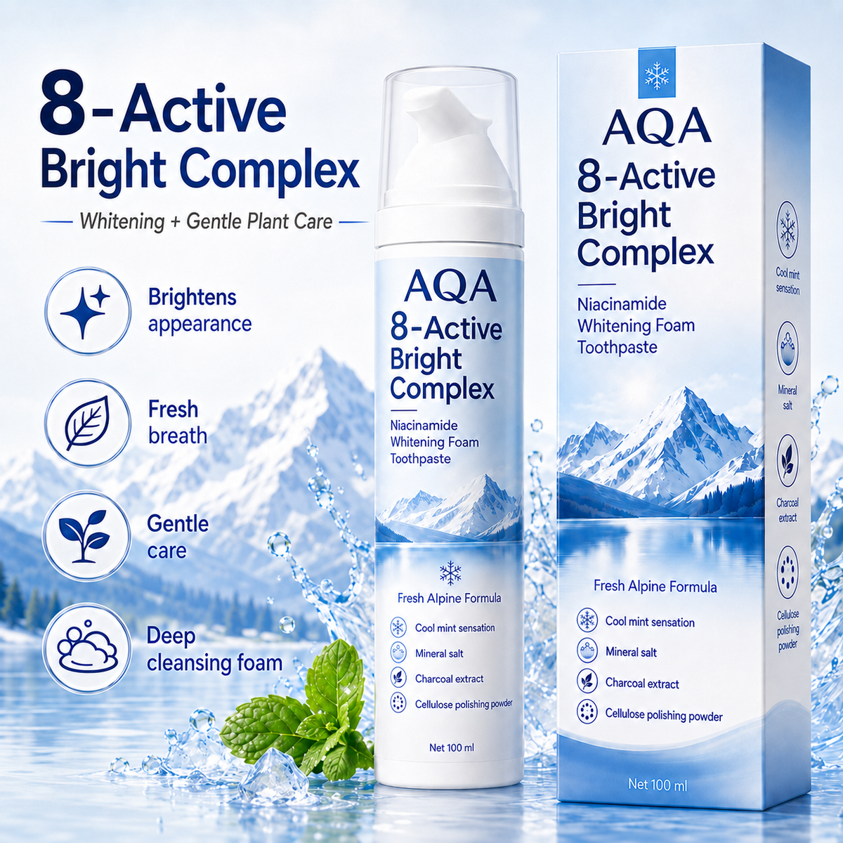 [Professional Grade] AQA Niacinamide Foaming Toothpaste 8X-gm