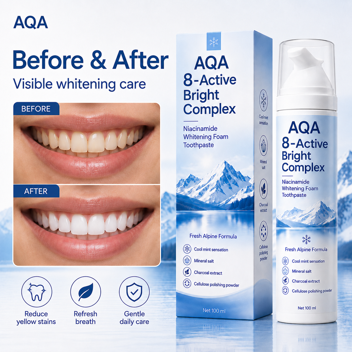 [Professional Grade] AQA Niacinamide Foaming Toothpaste 8X-gm