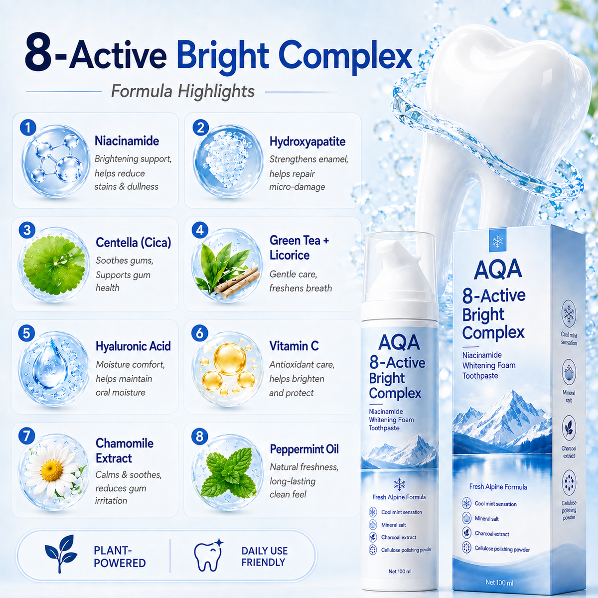[Professional Grade] AQA Niacinamide Foaming Toothpaste 8X-gm