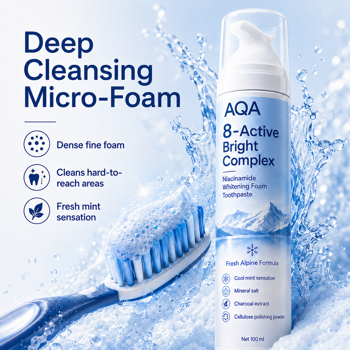 [Professional Grade] AQA Niacinamide Foaming Toothpaste 8X-gm