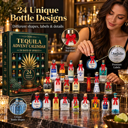 🎁24‑Day Mini Tequila Bottle Advent Box🥃, Holiday Countdown Bar & Tabletop Decor🎅