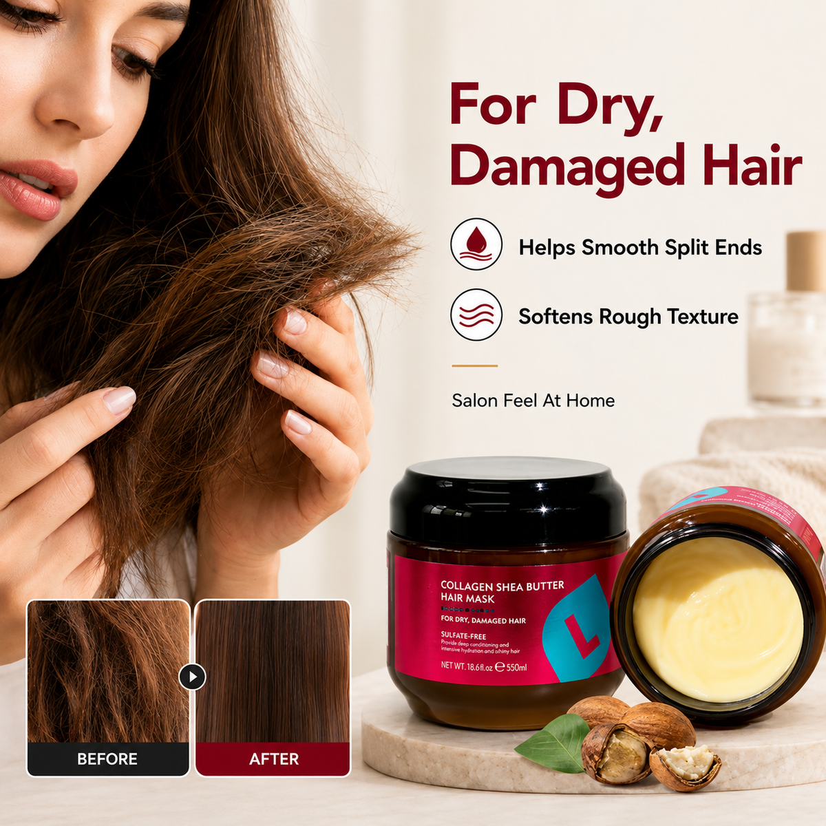Collagen Shea Butter Repair Hair Mask - Restore Dry, Frizzy & Damaged Hair In Just 5 Minutes