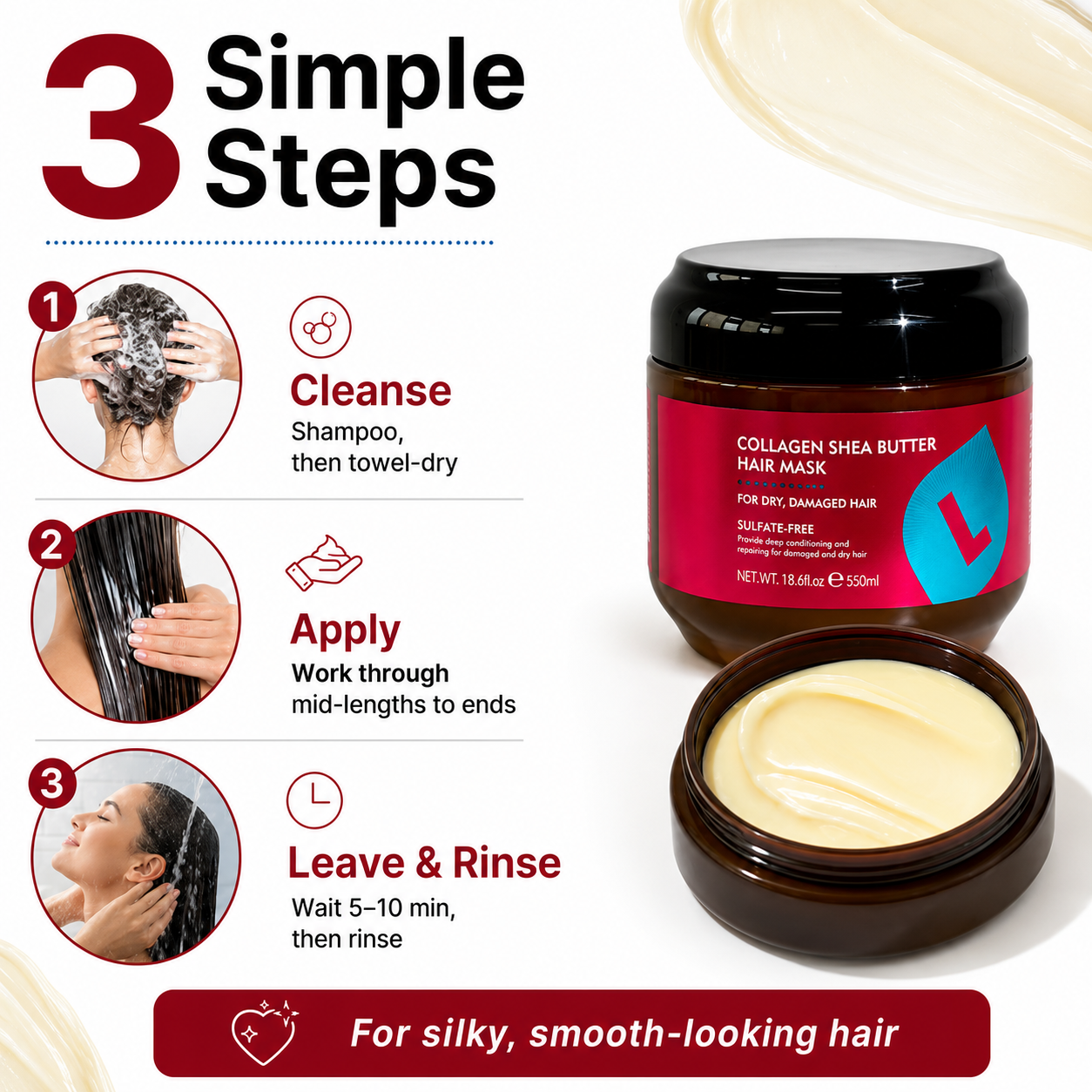 Collagen Shea Butter Repair Hair Mask - Restore Dry, Frizzy & Damaged Hair In Just 5 Minutes