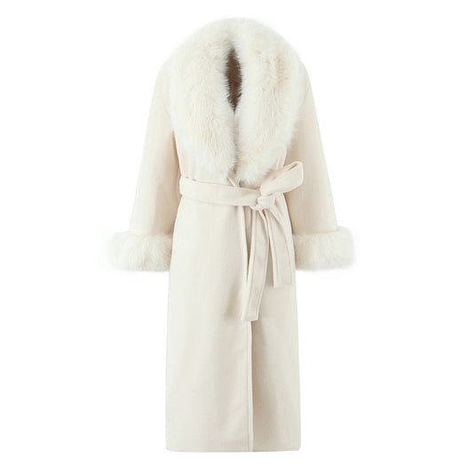 Thickened slim fit fur collar long jacket