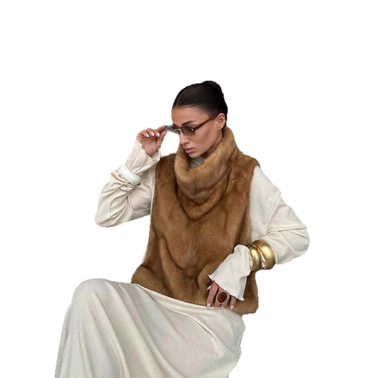 High Neck Sleeveless Faux Fur Vest