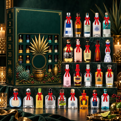 🎁24‑Day Mini Tequila Bottle Advent Box🥃, Holiday Countdown Bar & Tabletop Decor🎅