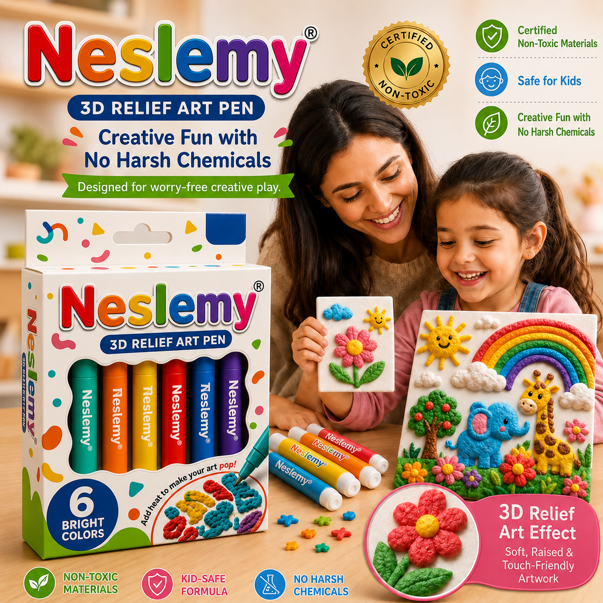 Neslemy® 3D Puff Art Pens – Draw, Heat & Watch It Rise