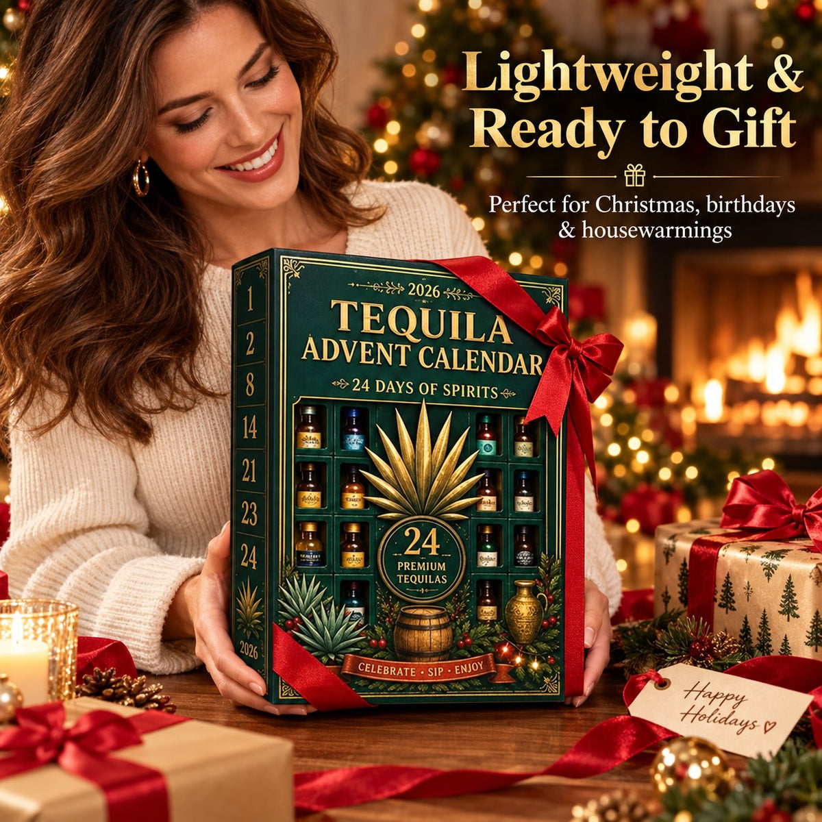 🎁24‑Day Mini Tequila Bottle Advent Box🥃, Holiday Countdown Bar & Tabletop Decor🎅