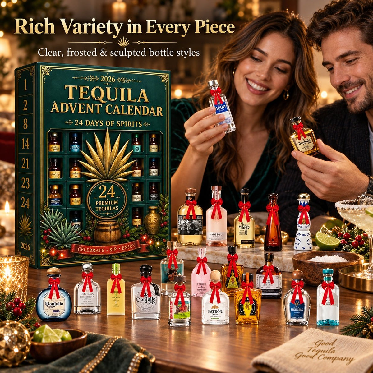 🎁24‑Day Mini Tequila Bottle Advent Box🥃, Holiday Countdown Bar & Tabletop Decor🎅