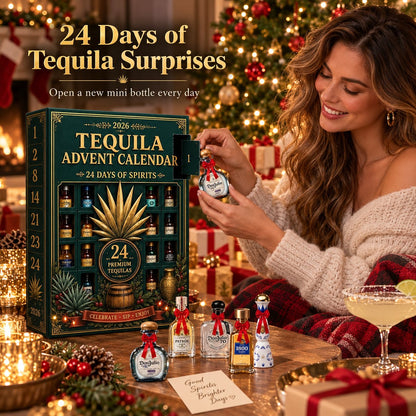 🎁24‑Day Mini Tequila Bottle Advent Box🥃, Holiday Countdown Bar & Tabletop Decor🎅